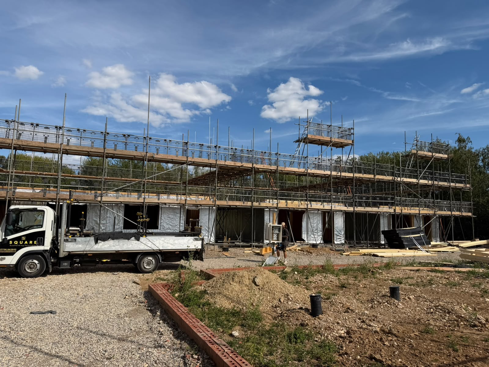 Large commercial scaffold structure on a new build construction site
